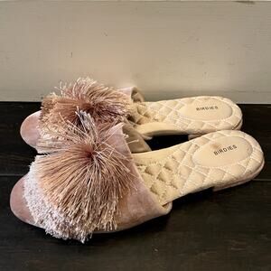 Birdies The Songbird Pom Pom Mules Velvet Pink Women's Size 8